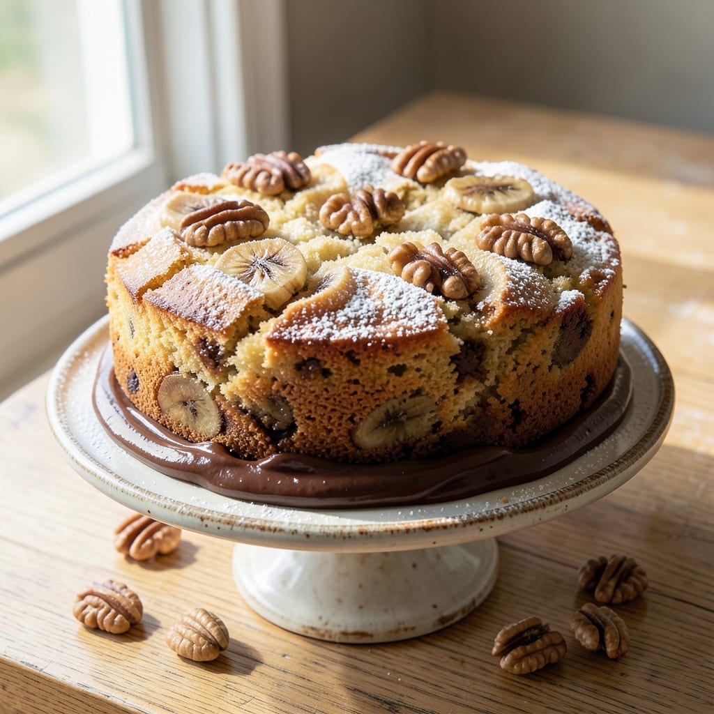 Banana and Walnut Cake Recipe UK: Crunchy Nut Topping Over Moist Fruit Layers